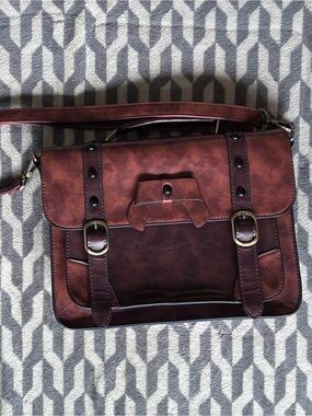 Women's Brown Faux Leather Satchel Bag with Adjustable Strap